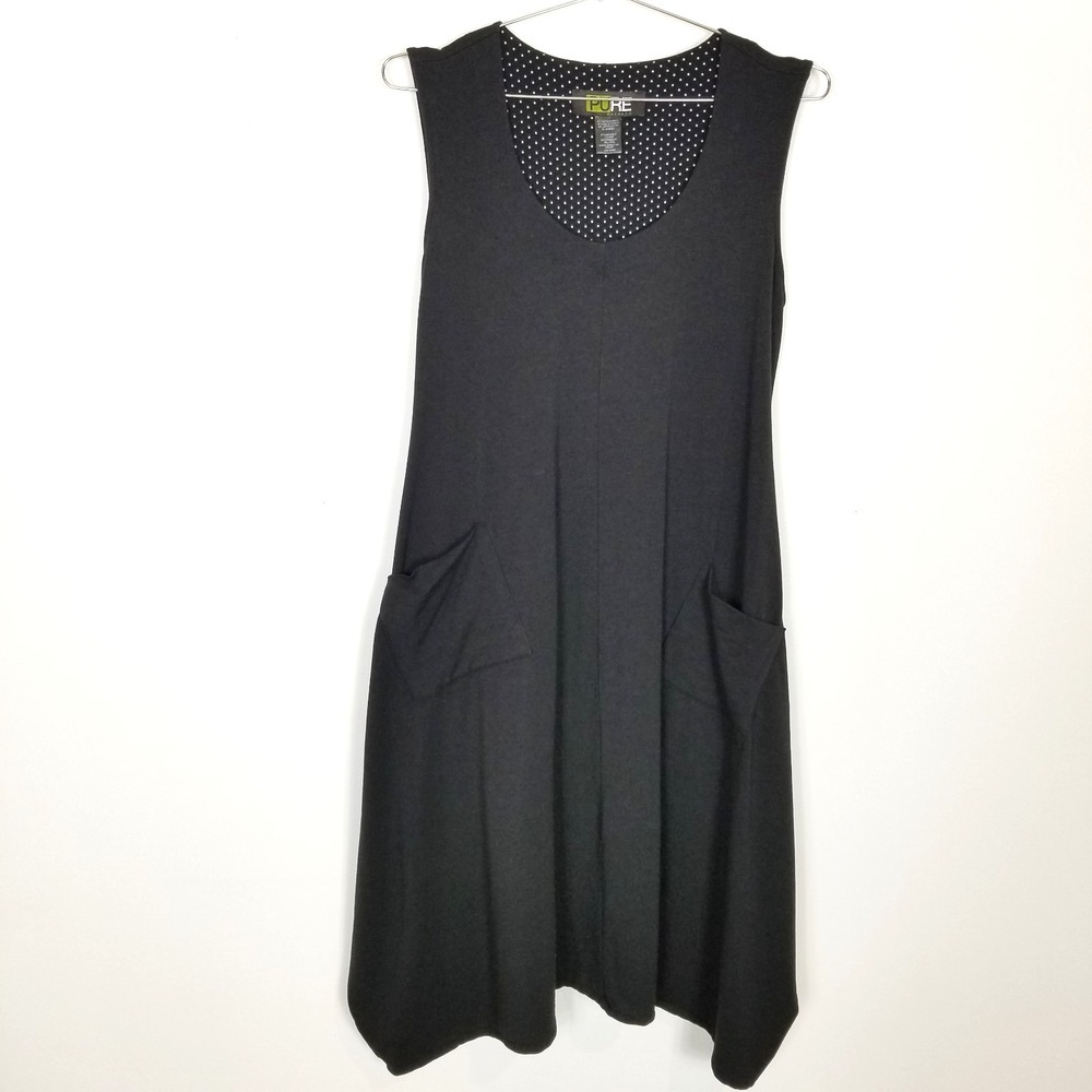 Pure Essence Womens Short Sleeve Asymmetrical Knit Stretch Dress Sz XL Black